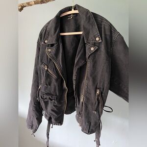Free people moto style oversized lace up jacket
